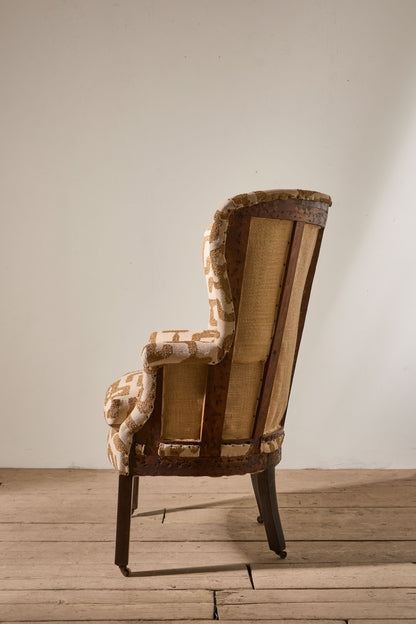 Georgian barrel back armchair upholstered in recycled cotton fabric - TallBoy Interiors