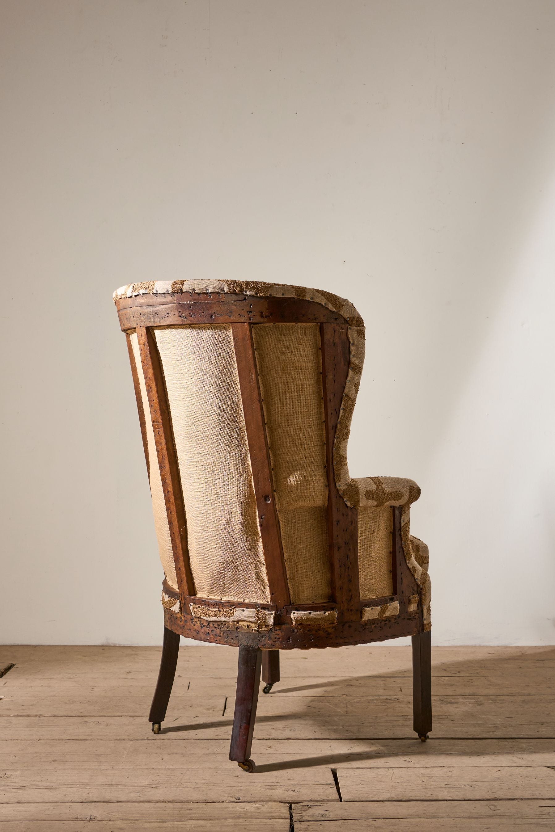 Georgian barrel back armchair upholstered in recycled cotton fabric - TallBoy Interiors