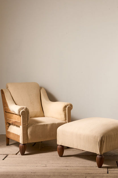 Pair of Art Deco club chairs with matching stool - TallBoy Interiors