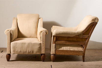 Pair of Art Deco club chairs with matching stool - TallBoy Interiors