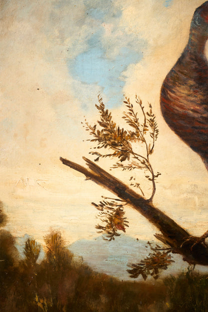 19th Century Very large oval oil on canvas painting of birds - TallBoy Interiors