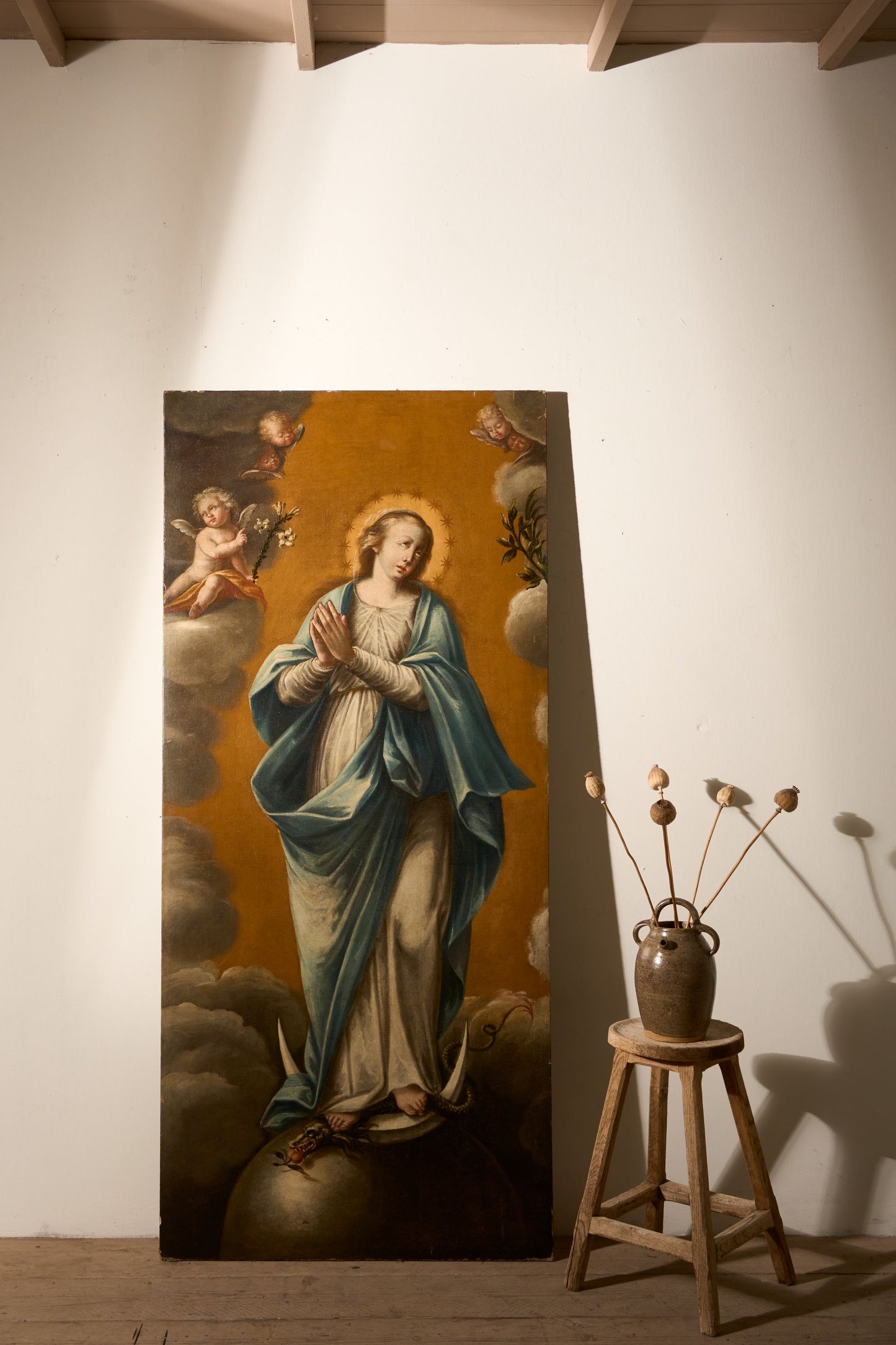 Very large 17th Century oil on canvas painting of the 'Immaculate conception' - TallBoy Interiors