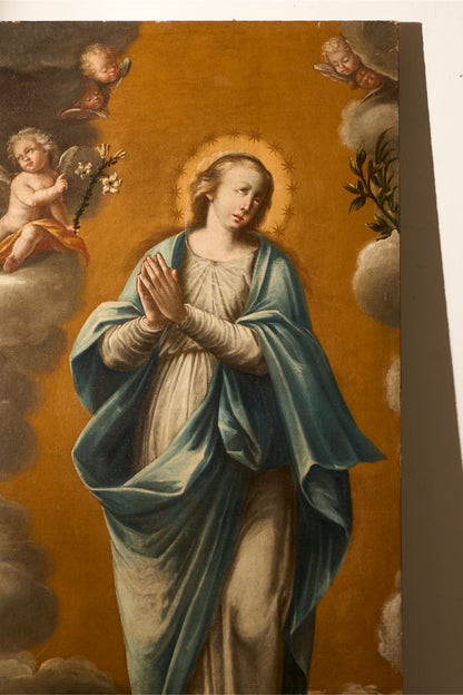 Very large 17th Century oil on canvas painting of the 'Immaculate conception' - TallBoy Interiors