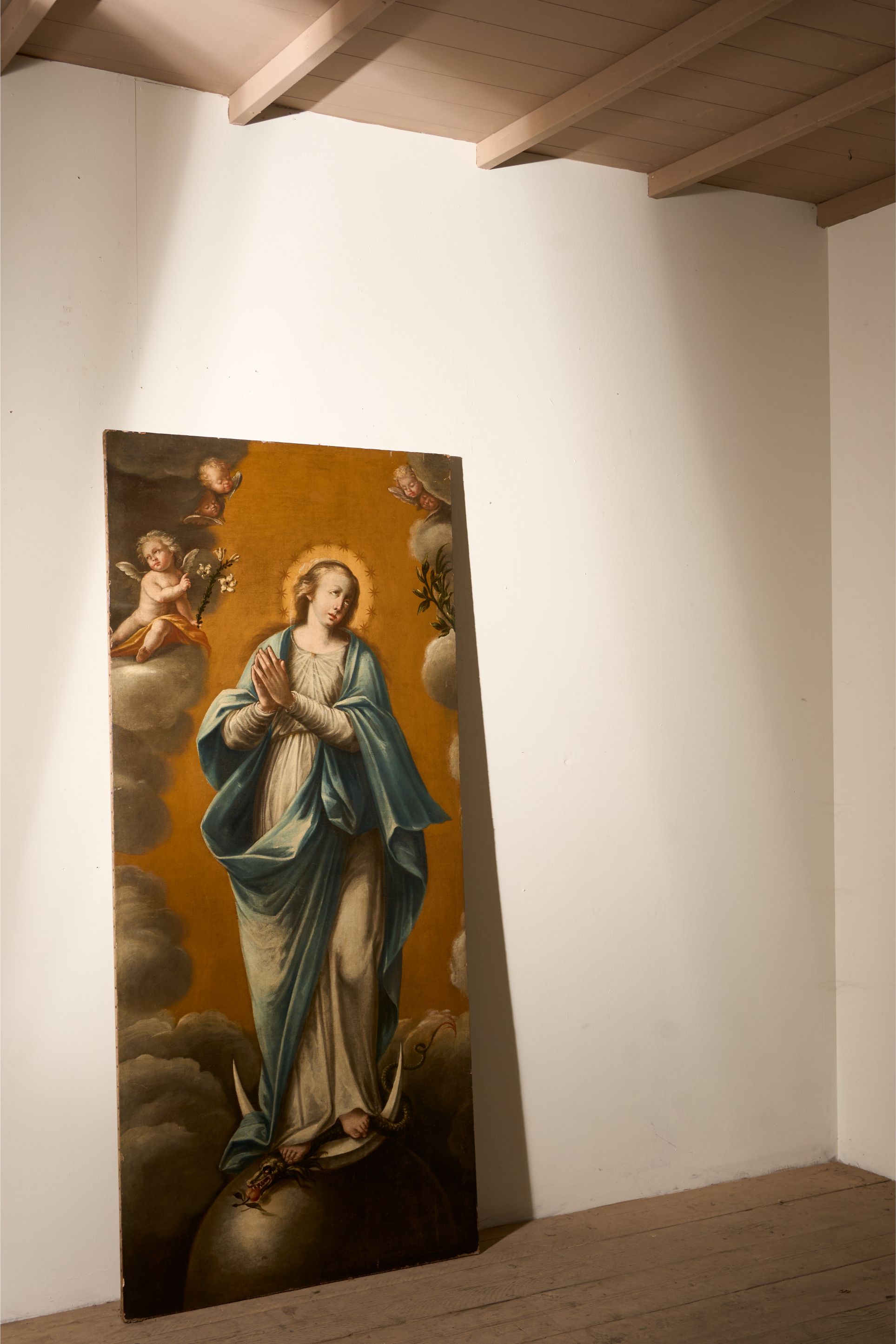 Very large 17th Century oil on canvas painting of the 'Immaculate conception' - TallBoy Interiors