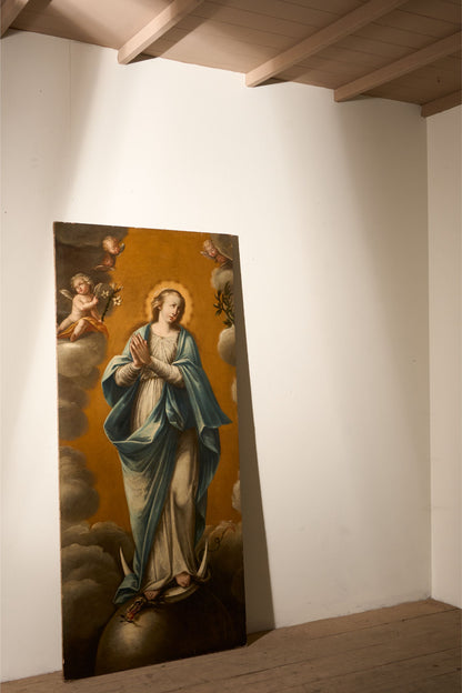 Very large 17th Century oil on canvas painting of the 'Immaculate conception' - TallBoy Interiors