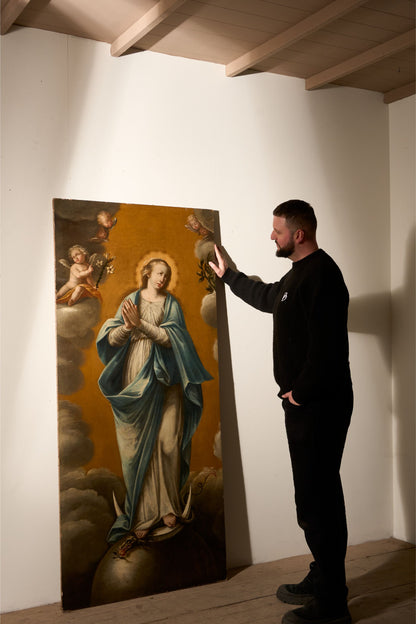 Very large 17th Century oil on canvas painting of the 'Immaculate conception' - TallBoy Interiors