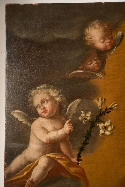 Very large 17th Century oil on canvas painting of the 'Immaculate conception' - TallBoy Interiors