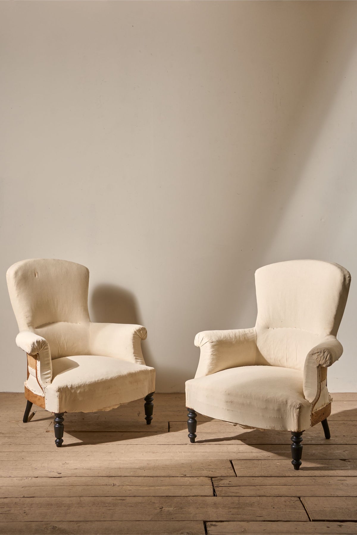 Pair of Napoleon III High backed plain armchairs - TallBoy Interiors