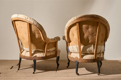 Pair of Napoleon III High buttoned curved back armchairs