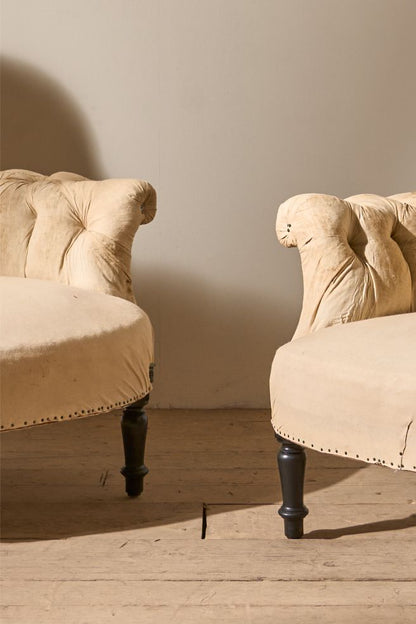 Pair of Napoleon III Buttoned spoon back armchairs