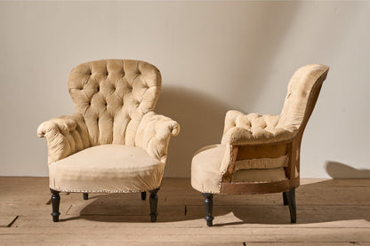 Pair of Napoleon III Buttoned spoon back armchairs