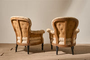 Pair of Napoleon III Buttoned spoon back armchairs - TallBoy Interiors
