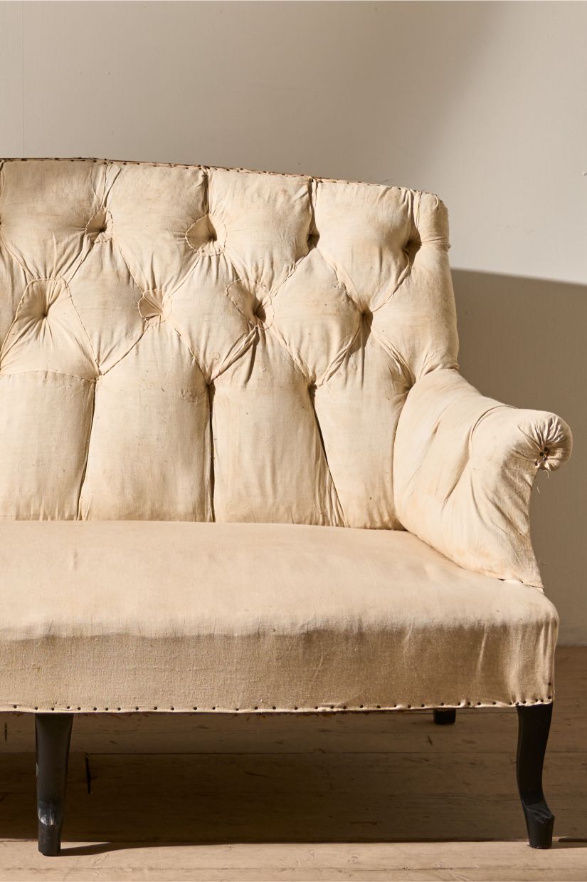 Napoleon III buttoned high back small sofa - TallBoy Interiors