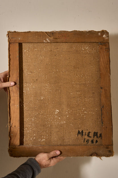 Mid 20th century oil on canvas abstract painting - Green