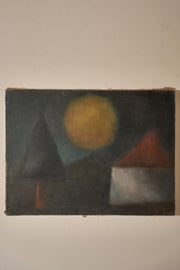 Mid 20th century oil on canvas abstract painting - Dark landscape - TallBoy Interiors