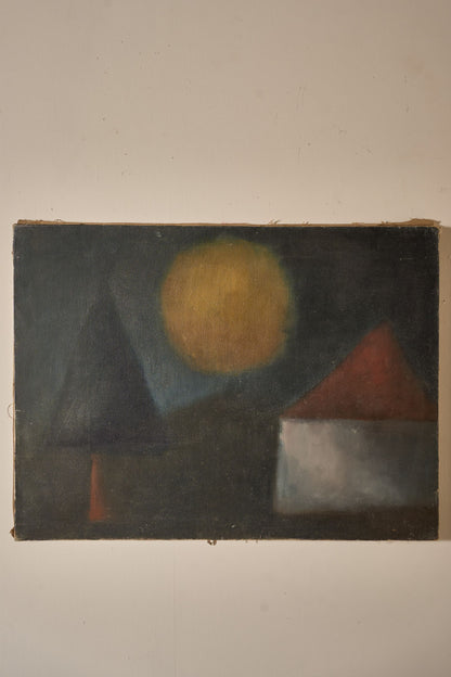 Mid 20th century oil on canvas abstract painting - Dark landscape