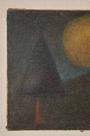 Mid 20th century oil on canvas abstract painting - Dark landscape - TallBoy Interiors