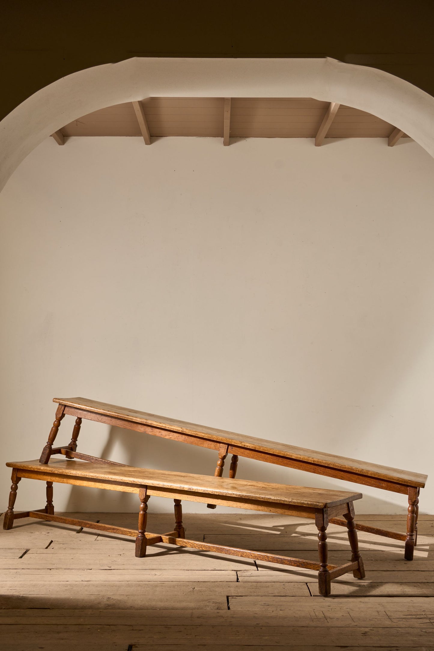 Pair of 19th Century English oak benches - TallBoy Interiors