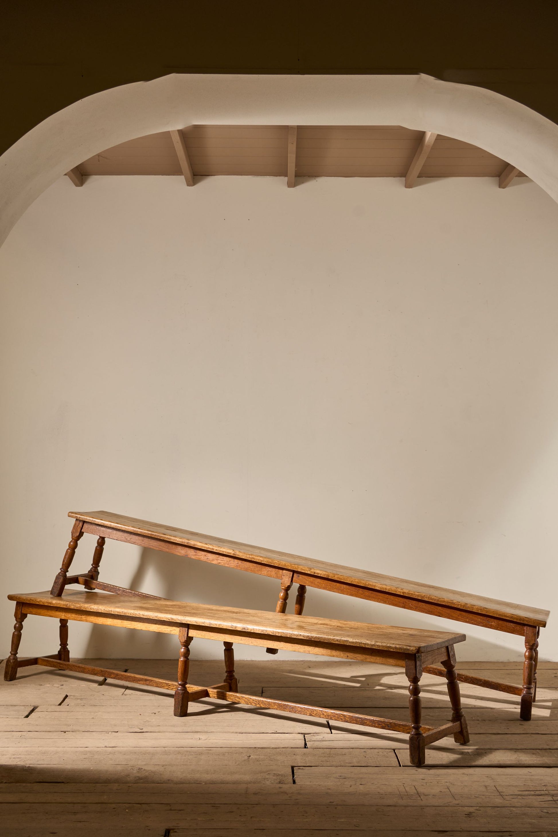 Pair of 19th Century English oak benches - TallBoy Interiors