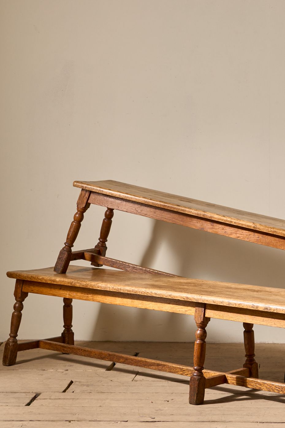 Pair of 19th Century English oak benches - TallBoy Interiors