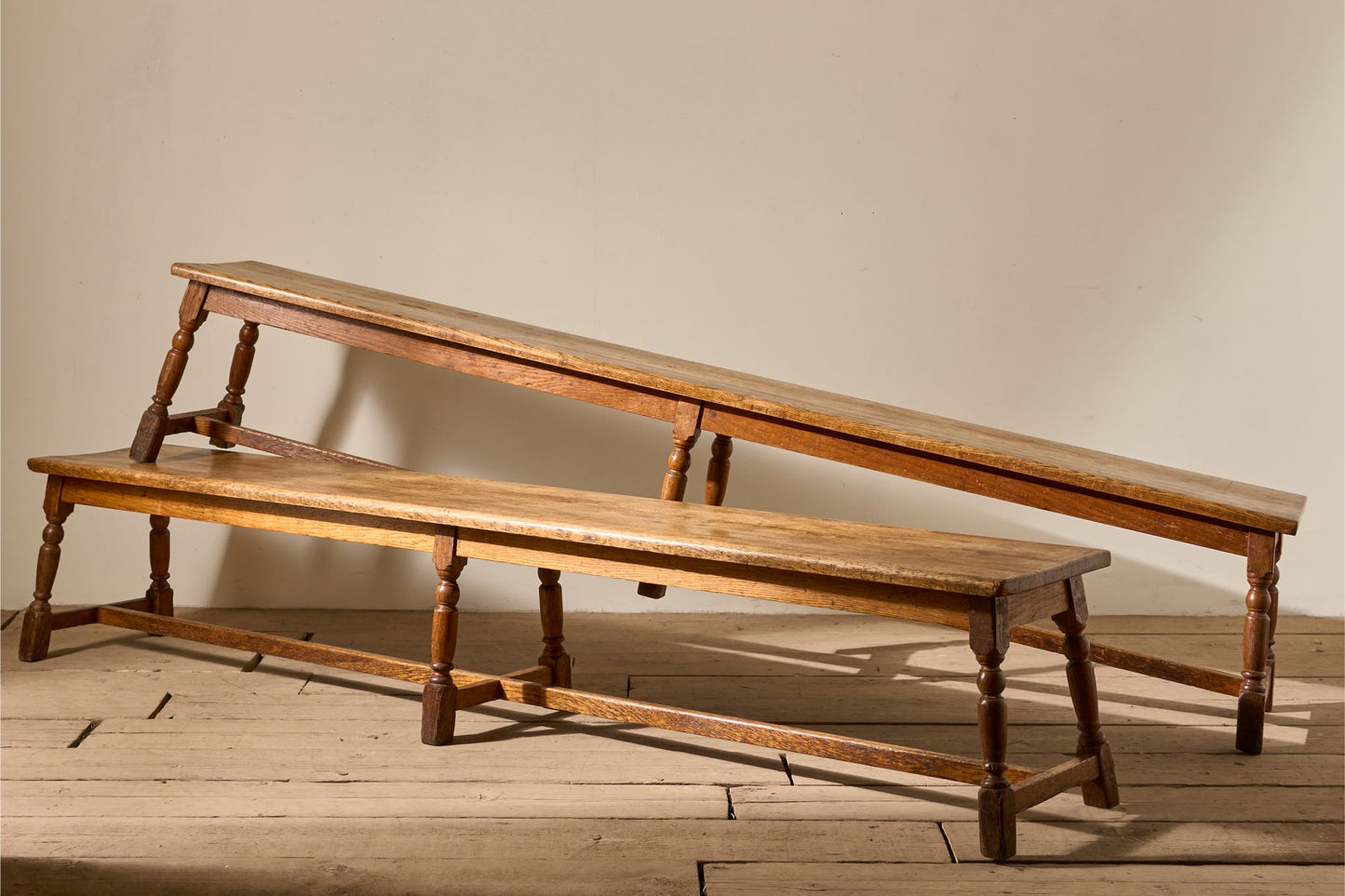 Pair of 19th Century English oak benches - TallBoy Interiors