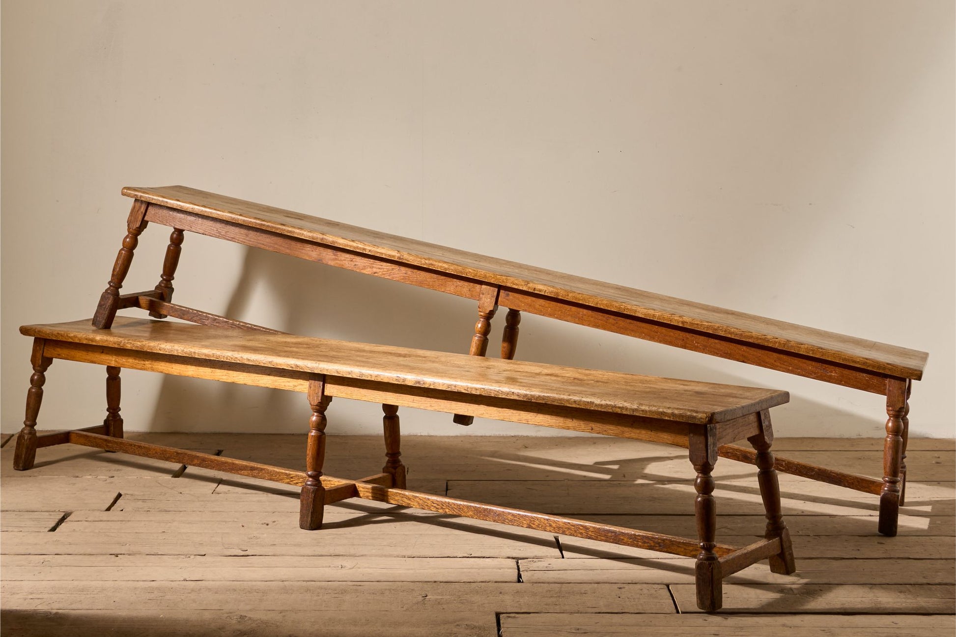 Pair of 19th Century English oak benches - TallBoy Interiors