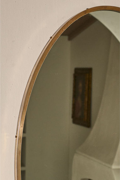 Mid 20th century Italian brass edged oval wall mirror - TallBoy Interiors