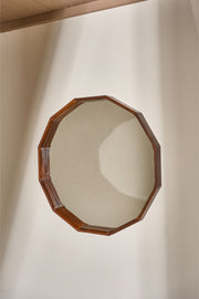 XL Mid 20th teak dodecahedron wall mirror by Dino Cavalli - TallBoy Interiors