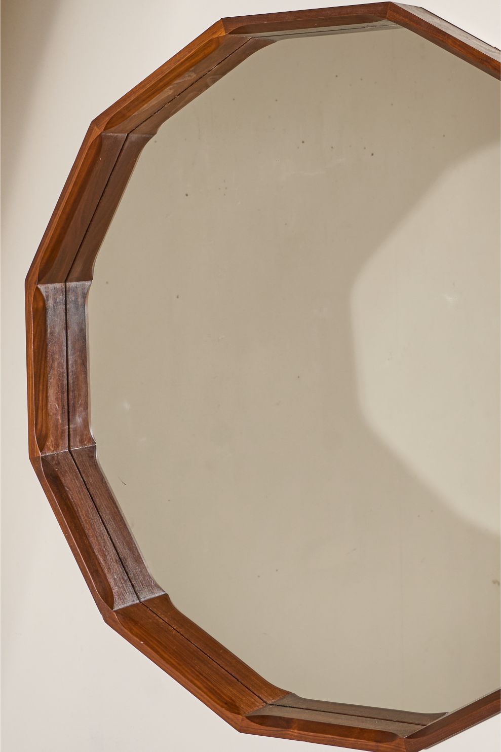 XL Mid 20th teak dodecahedron wall mirror by Dino Cavalli - TallBoy Interiors
