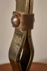 Mid 20th century iron and leather table lamp by Jean Pierre Ryckaert - TallBoy Interiors