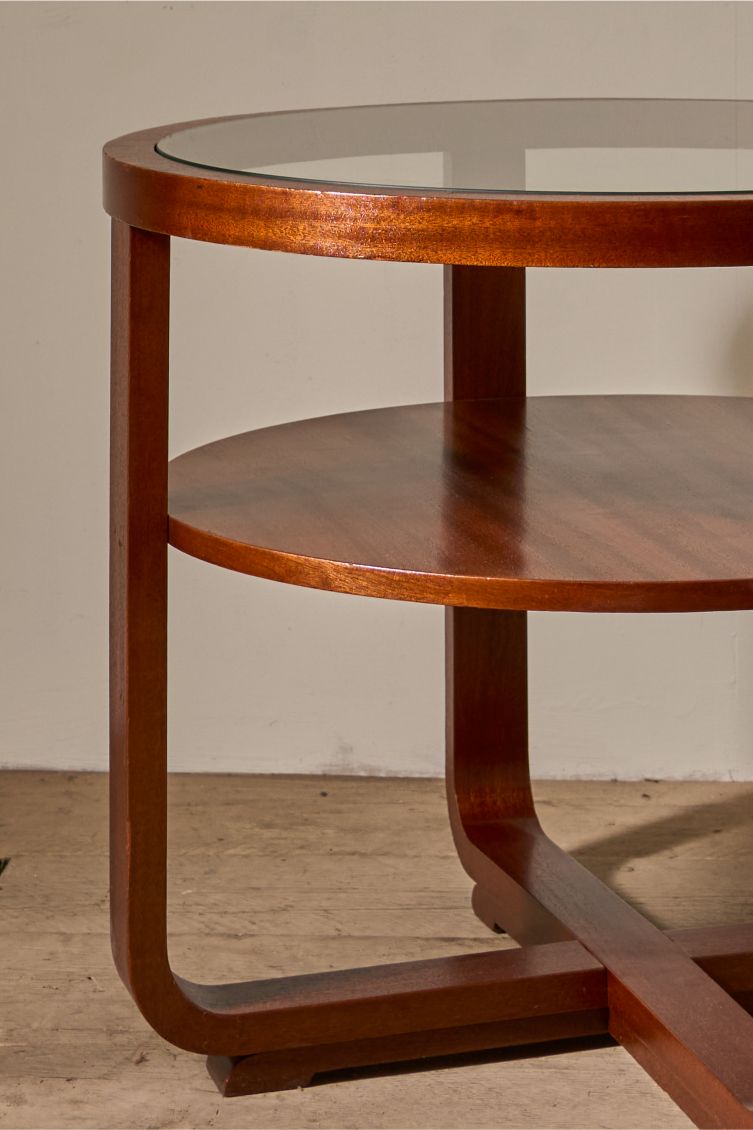 Art Deco teak and glass two tiered coffee table