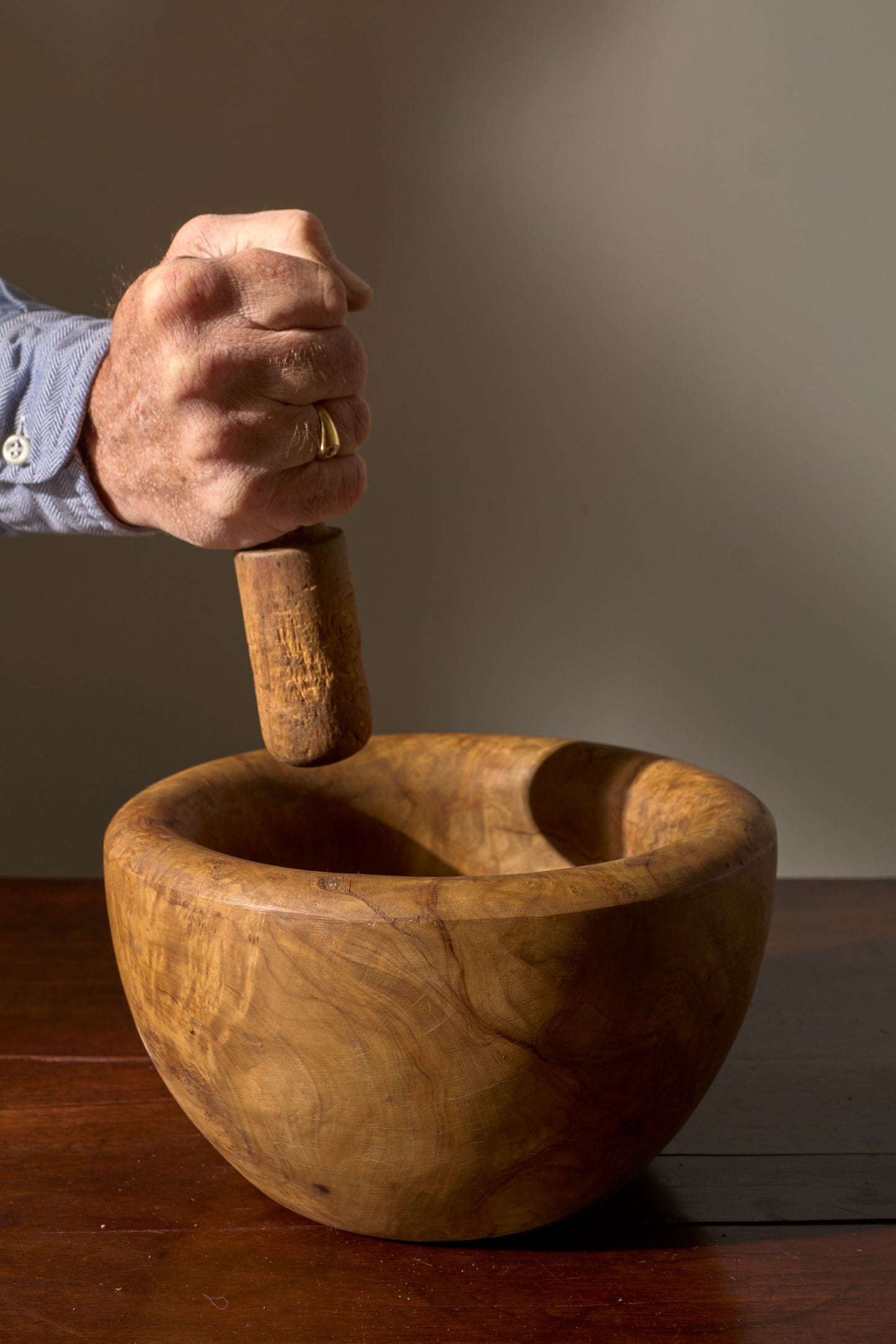 20th Century Olive wood Pestle and Mortar