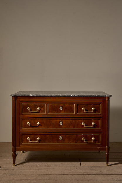 19th Century Mahogany and grey marble French chest of drawers