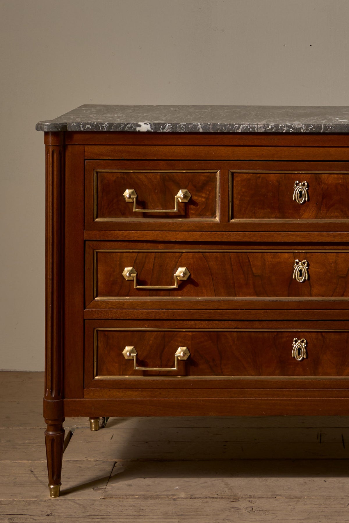 19th Century Mahogany and grey marble French chest of drawers - TallBoy Interiors