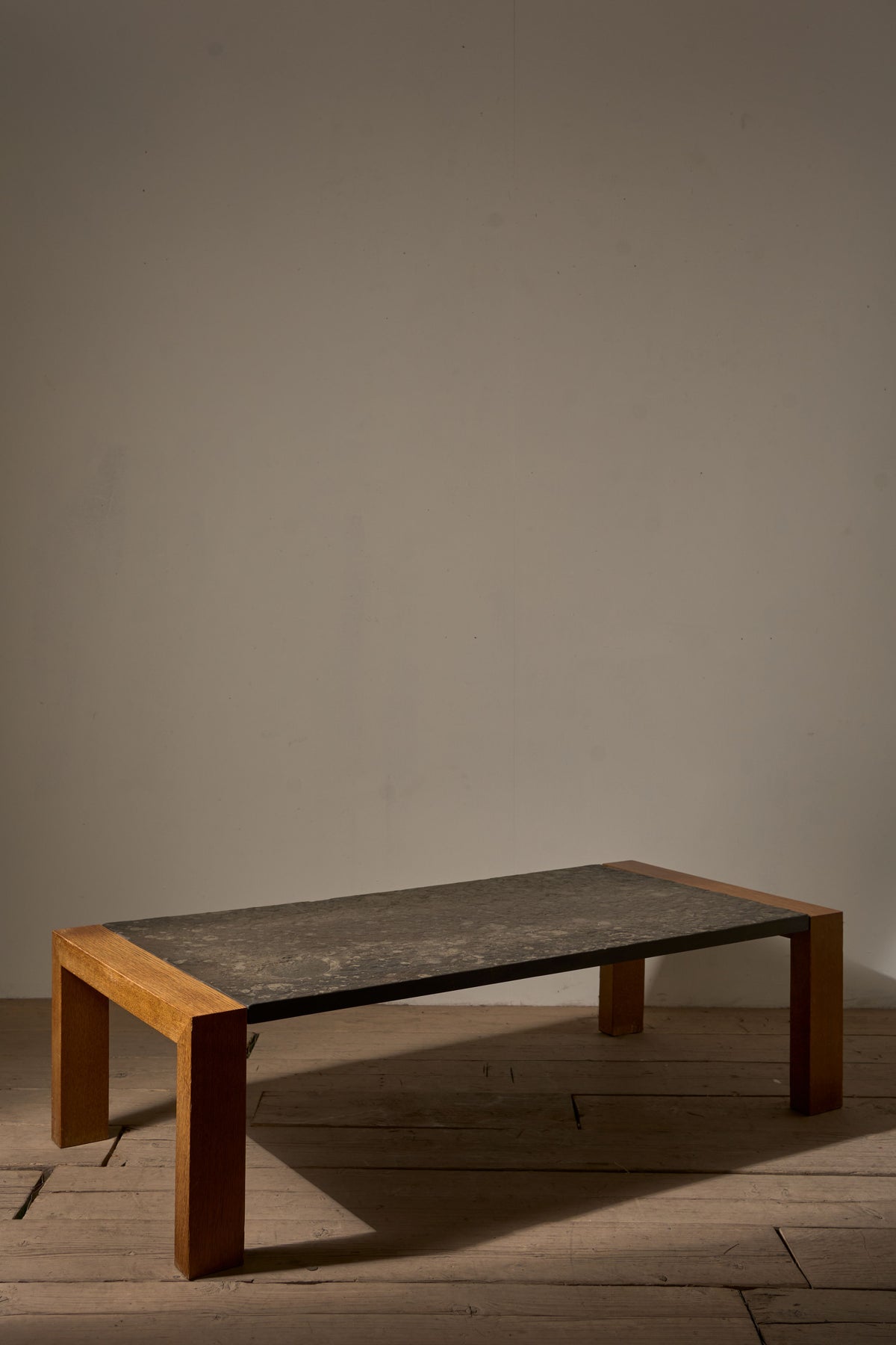 Mid 20th century Oak and fossil stone coffee table - TallBoy Interiors