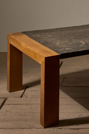 Mid 20th century Oak and fossil stone coffee table - TallBoy Interiors