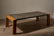 Mid 20th century Oak and fossil stone coffee table - TallBoy Interiors