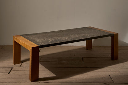 Mid 20th century Oak and fossil stone coffee table
