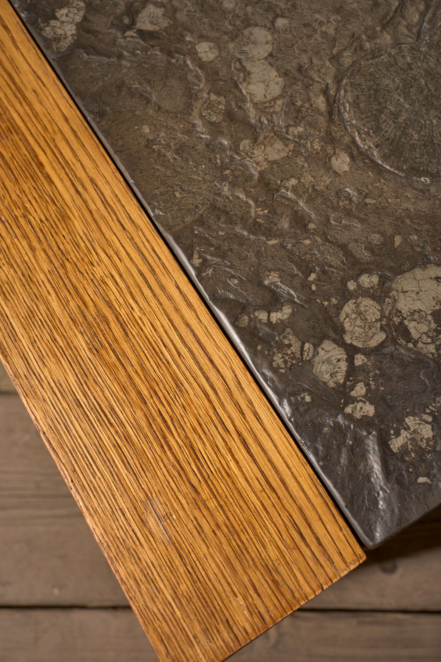 Mid 20th century Oak and fossil stone coffee table