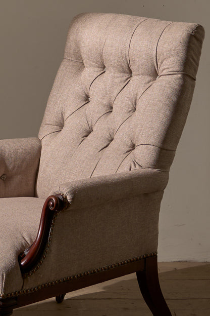 William IV English country house armchair with mahogany show wood frame