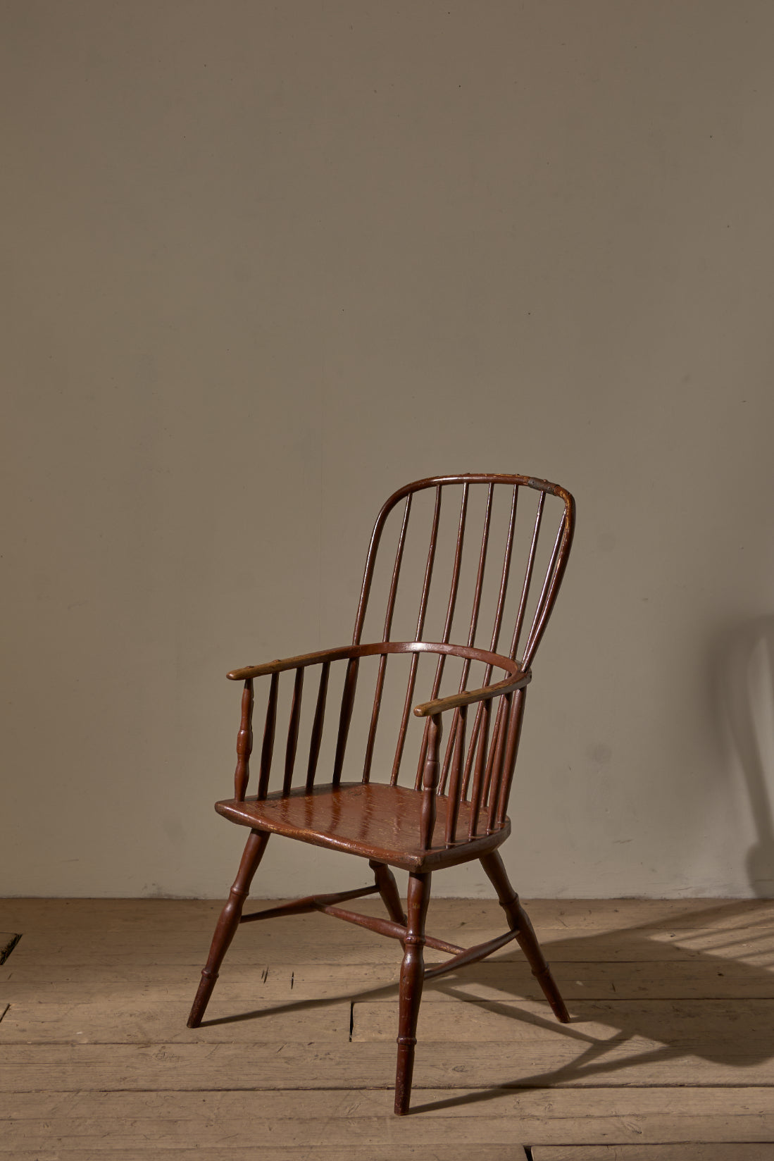 18th Century original brown painted hoop back Windsor chair - TallBoy Interiors