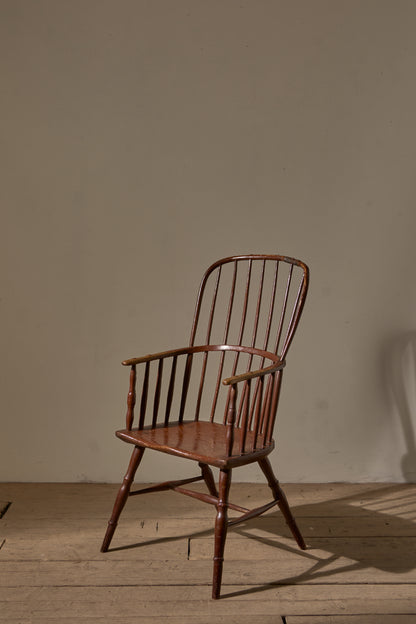 18th Century original brown painted hoop back Windsor chair