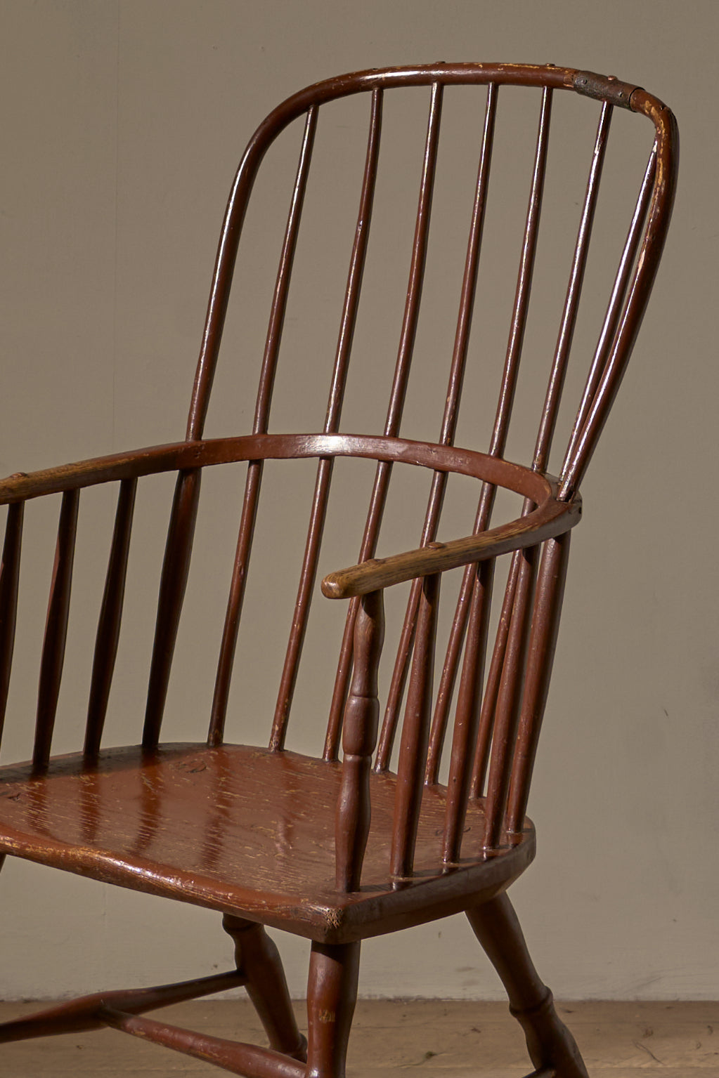 18th Century original brown painted hoop back Windsor chair