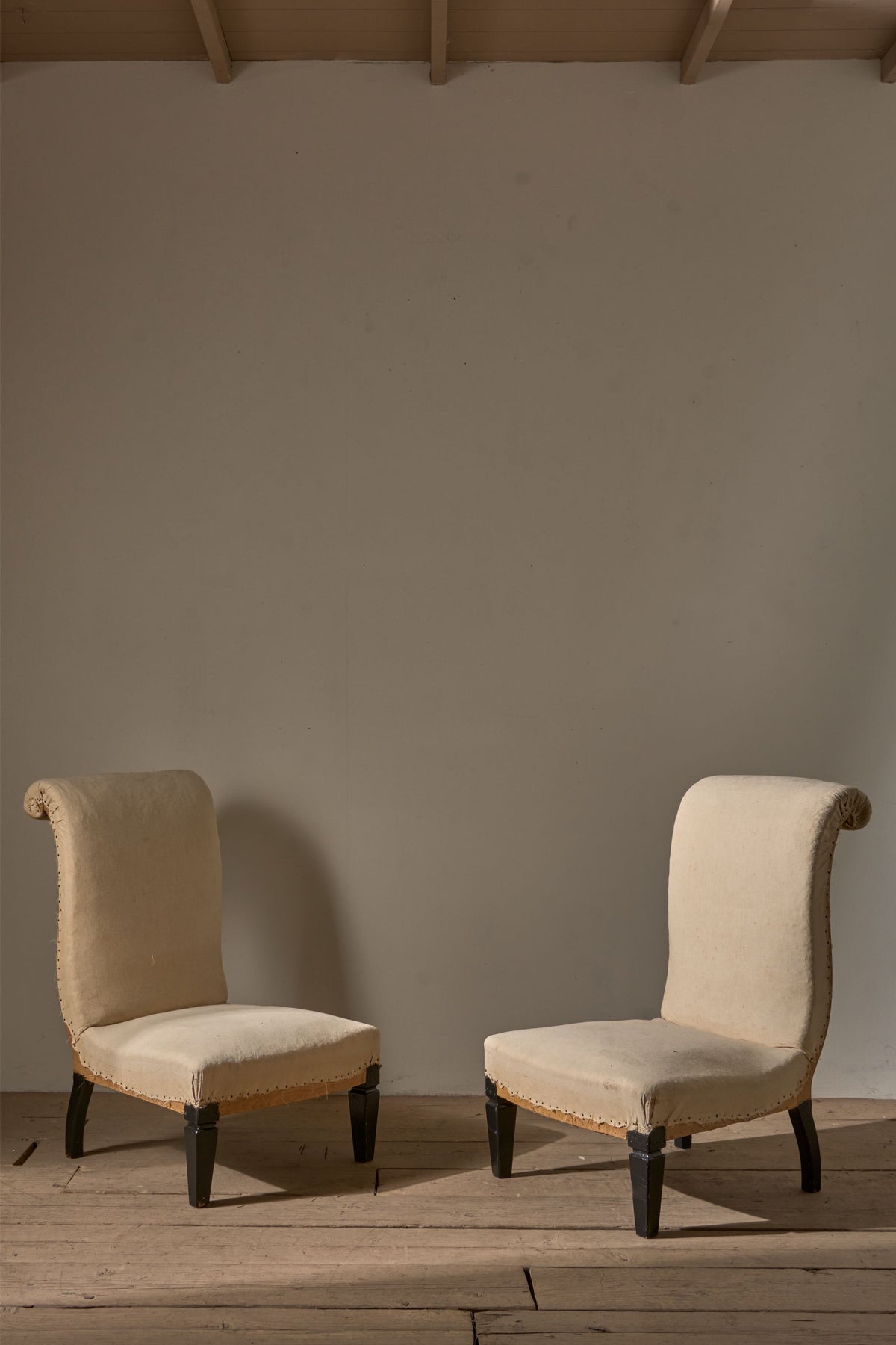 Pair of Art Deco scroll back slipper chairs - TallBoy Interiors