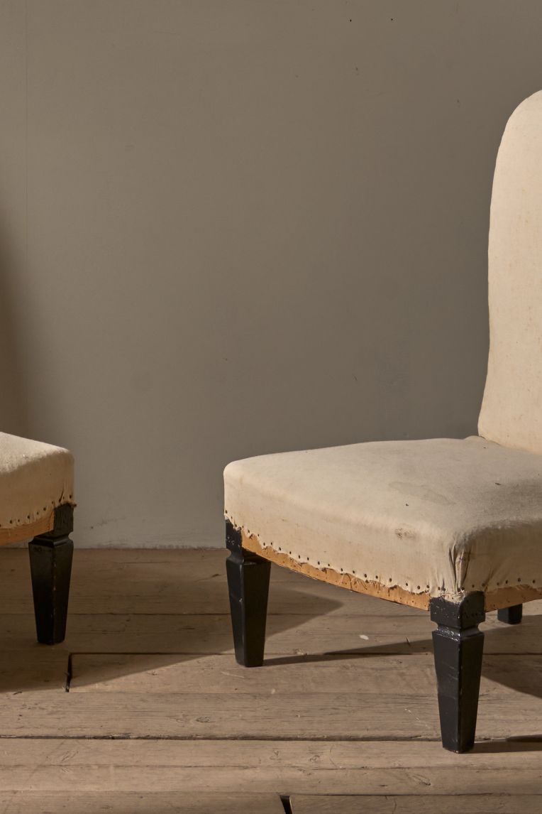 Pair of Art Deco scroll back slipper chairs - TallBoy Interiors
