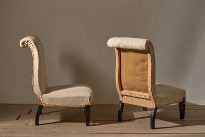 Pair of Art Deco scroll back slipper chairs