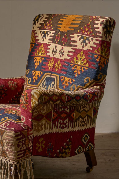 19th Century English country house in antique Kilim upholstery