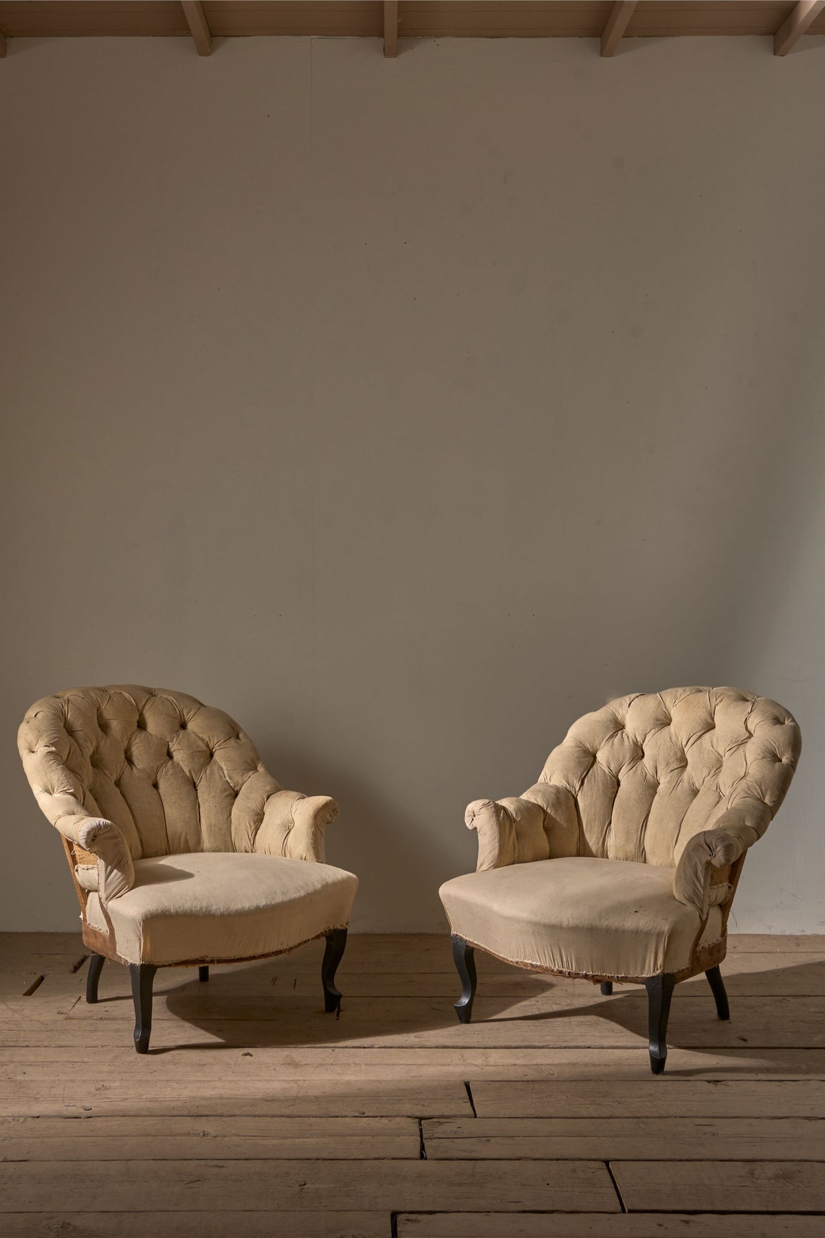Pair of Napoleon III Buttoned tub chairs - TallBoy Interiors