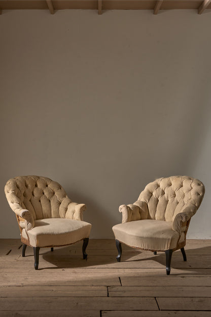 Pair of Napoleon III Buttoned tub chairs