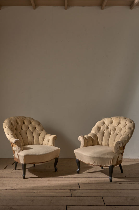 Pair of Napoleon III Buttoned tub chairs